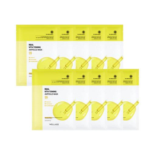 WELLAGE Real Vita Toning Ampoule Mask Sheet 20ml X 10P - yourb3auty.com